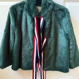 Luxurious Green Faux Fur Jacket with Bows